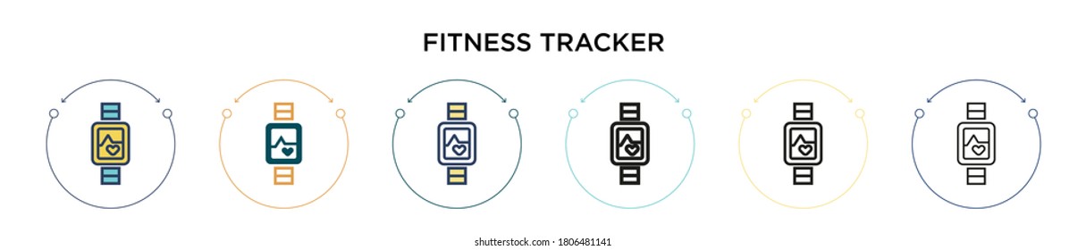 Icono del rastreador de aptitud en el estilo relleno, delgado, contorno y trazo. Ilustración vectorial de dos diseños de iconos vectores de seguimiento de fitness en color y negro se pueden utilizar para móviles, ui, web