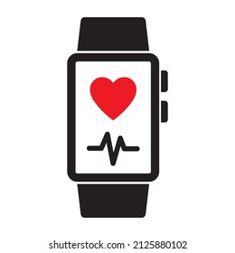 Fitness tracker icon. Fitness tracker with red heart on screen vector illustration.