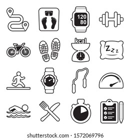 Fitness Tracker Icons. Line With Fill Design. Vector Illustration.