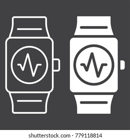 Fitness tracker line and glyph icon, fitness and sport, sport watch sign vector graphics, a linear pattern on a black background, eps 10.