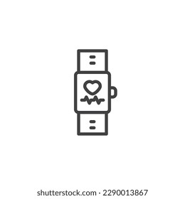 Icono de línea de seguimiento de fitness. signo de estilo lineal para concepto móvil y diseño web. Smartwatch con icono vector de contorno de frecuencia de latido. Símbolo, ilustración del logotipo. Gráficos vectoriales