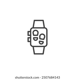 Fitness Tracker line icon. linear style sign for mobile concept and web design. Smartwatch displaying steps outline vector icon. Symbol, logo illustration. Vector graphics