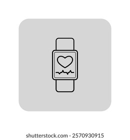 Fitness tracker line icon. Smartwatch checking heart rate outline sign. Medicine and modern devices concept. Vector illustration, symbol element for web design and apps