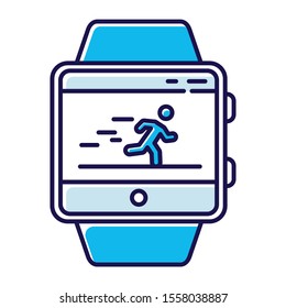 Fitness tracker running application color icon. Smartwatch function, wristband capability and wellness service. Healthcare and sport app. Speedometer and steps tracking. Isolated vector illustration