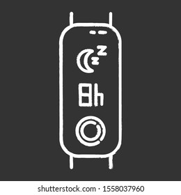 Fitness tracker with sleep time indication chalk icon. Healthy lifestyle gadget for monitoring night rest duration. Wellness device with relax period control. Isolated vector chalkboard illustration