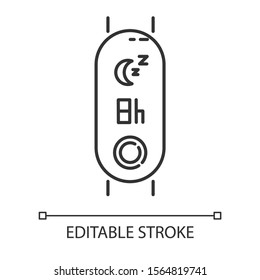 Fitness tracker with sleep time indication linear icon. Healthy lifestyle gadget for monitoring night rest duration. Thin line illustration. Contour symbol. Vector isolated drawing. Editable stroke