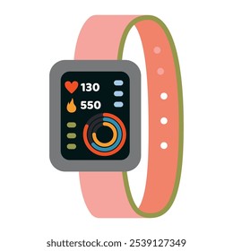 Rastreador de la aptitud, reloj digital elegante. Gadget para deportes y estilo de vida saludable. Ilustración vectorial moderna de moda aislada en el fondo blanco, dibujado a mano, diseño plano