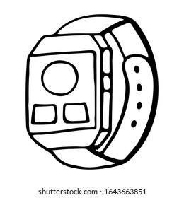 Fitness tracker smart watch, cartoon doodle vector style design. Modern stylish wearable device. isolated outline illustration