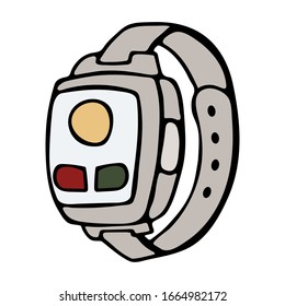 Fitness tracker smart watch with heart rate monitor, cartoon doodle vector style design. Modern stylish wearable device. white background isolated stock illustration