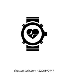 Fitness Tracker Smart Watch with Heart Rate. Flat Vector Icon illustration. Simple black symbol on white background. Fitness Tracker Smart Watch sign design template for web and mobile UI element.