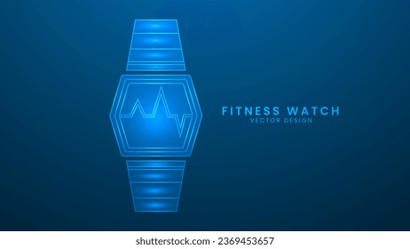 Fitness tracker smart watch with heart rate monitor. Sport training and Gym equipment. Vector illustration with light effect and neon