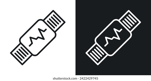 Fitness Tracker Smart Watch Icon Designed in a Line Style on White Background.