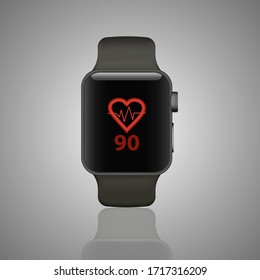 Fitness tracker smart watch illustration with heart rate monitor. Modern stylish wearable device. 