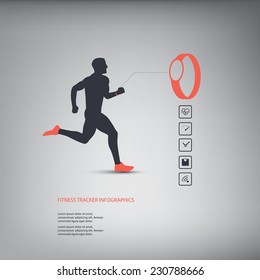 Fitness tracker or smart watch wearable technology infographics with set of icons for fitness trackers. Eps10 vector illustration