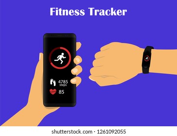 Fitness tracker. Smart watches are connected with a smartphone. Measuring instrument of steps and pulse.