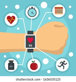 Fitness tracker watch concept background. Flat illustration of fitness tracker watch vector concept background for web design