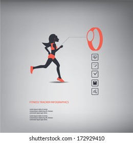 Fitness tracker wearable technology infographics with set of icons for fitness trackers. Eps10 vector illustration