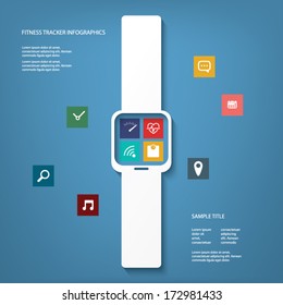 Fitness tracker wearable technology infographics with applications icons. Eps10 vector illustration