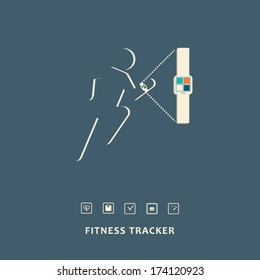 Fitness tracker wearable technology infographics with set of icons for fitness trackers. Eps10 vector illustration