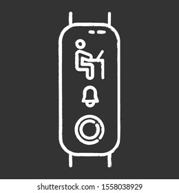 Fitness tracker with working man on display chalk icon. Wellness device monitoring labor hours with notification. Digital device with employee reminder. Isolated vector chalkboard illustration