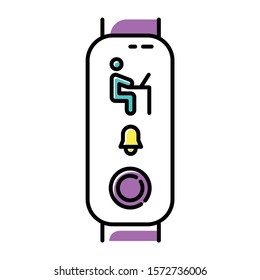 Fitness tracker with working man on display color icon. Wellness device monitoring labor hours with notification. Digital device with employee reminder. Isolated vector illustration