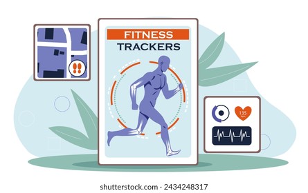 Fitness trackers concept. Evaluation of health. Medicine, health care and treatment. Active lifestyle, sports and fitness. Cartoon flat vector illustration isolated on white background