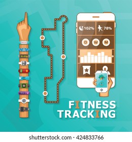 Fitness tracking bracelet and app vector concept in flat style