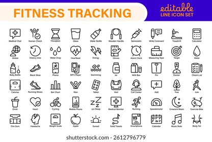 Fitness Tracking Exercise Icons – Modern Outline Symbol Set for Training and Performance Monitoring