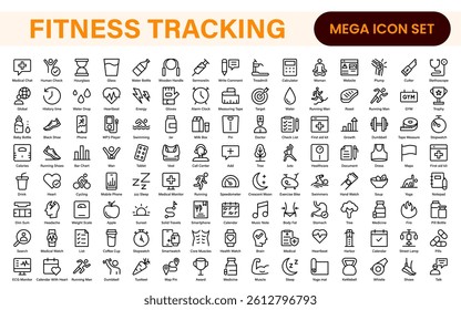 Fitness Tracking Exercise Icons – Modern Outline Symbol Set for Training and Performance Monitoring