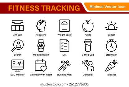 Fitness Tracking Exercise Icons – Modern Outline Symbol Set for Training and Performance Monitoring