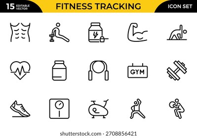 Conjunto de Ícones da Linha de Controle de Qualidade. Ícones limpos e modernos para fitness, bem-estar e aplicativos médicos, perfeito para acompanhamento de exercícios. Pacote fino de ícones de estrutura de tópicos. Ilustração vetorial