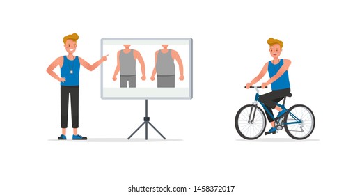 Fitness trainer character vector design. Man dressed in sports clothes.
