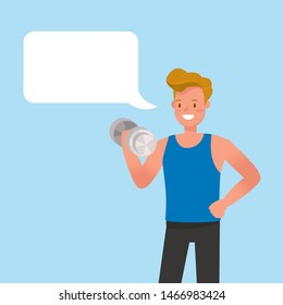 Fitness trainer with Chat Bubbles character vector design. 