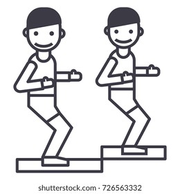 fitness trainer, coach, gym vector line icon, sign, illustration on background, editable strokes