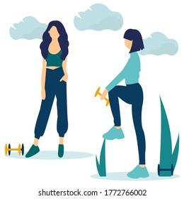 Fitness trainer concept. Workout  with profession sportsman. Healthy and active lifestyle. Time for fitness. Flat vector illustration
