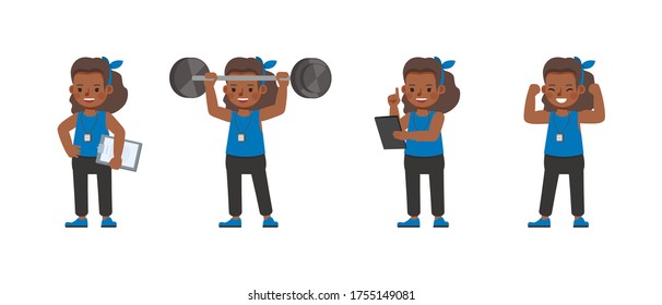 Fitness trainer girl kid character vector design. Presentation in various action with emotions.