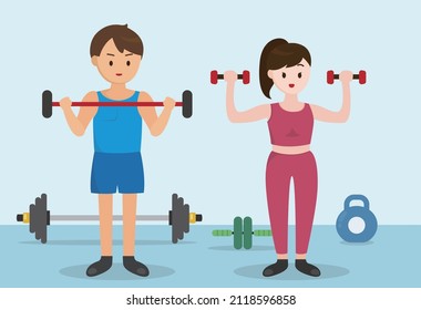 Fitness trainer in the gym illustration