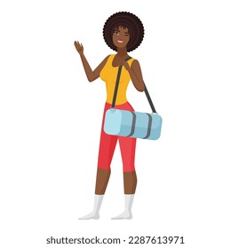 Fitness trainer with sport bag. Sport training session, sport equipment vector cartoon illustration