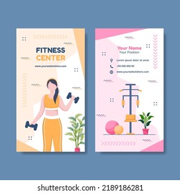 Fitness Training Card Vertical Template Hand Drawn Cartoon Flat Illustration