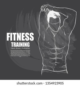 Fitness training. chalk drawing style. sport background.