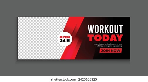 fitness training facebook cover editable template web banner ads design vector with creative eye catching highlight shapes