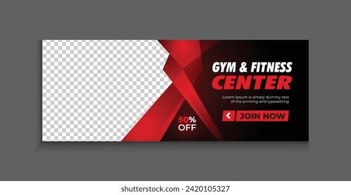 fitness training facebook cover editable template web banner ads design vector with creative eye catching highlight shapes