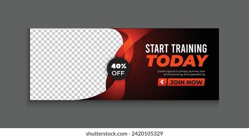 fitness training facebook cover editable template web banner ads design vector with creative eye catching highlight shapes