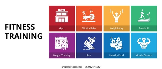 Fitness Training Glyph Solid Banner Web Icon Set Vector Illustration