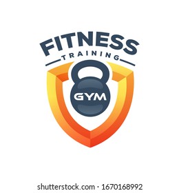 Fitness training gym with shield logo design vector template