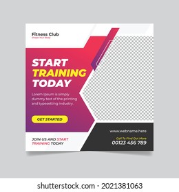 Fitness Training And Gym Social Media Instagram Post Or Square Web Banner Template