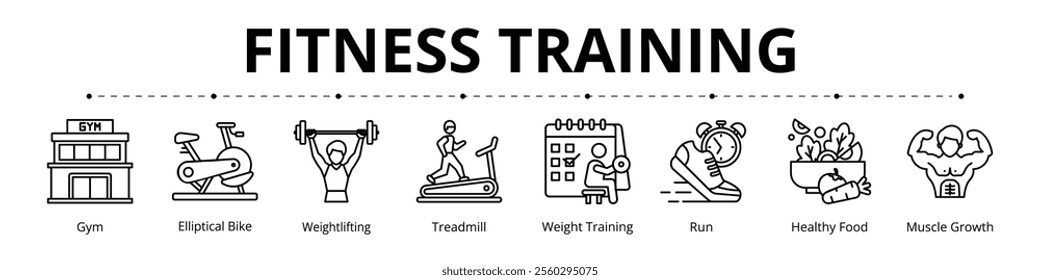 Fitness Training Line Banner Web Icon Set Vector Illustration