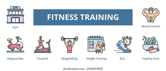 Fitness Training Lineal Color Banner Web Icon Set Vector Illustration