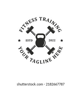 fitness training logo design badge vector with kettle bell and lighting vector illustration , best for fitness gym training center logo brand template