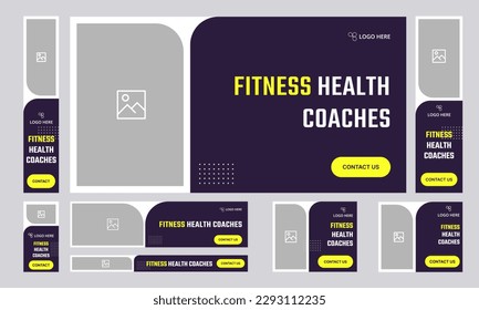 Fitness training set of web banner template design for socical media posts, health coaches banner, editable web banner vector eps 10 file format